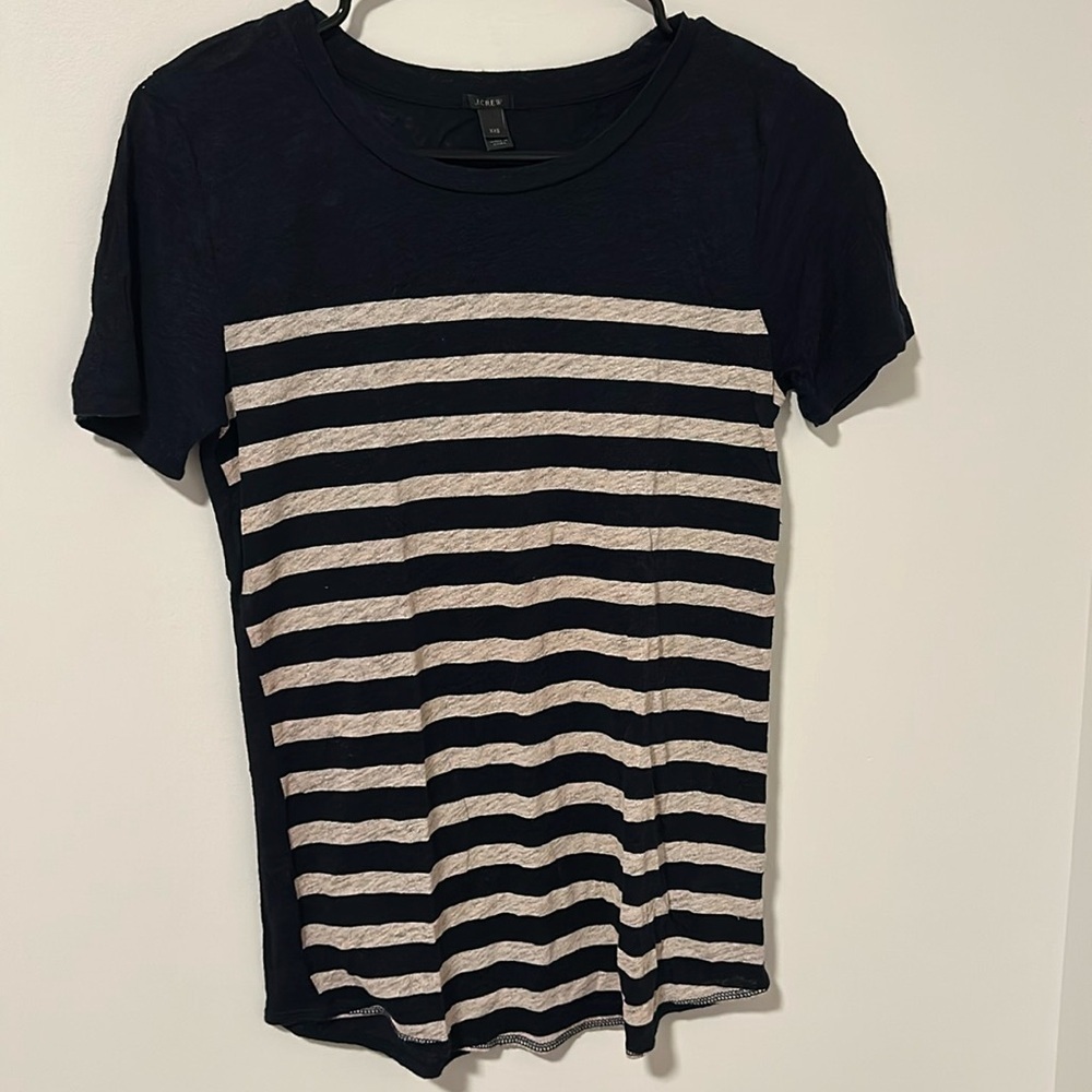 100% Linen J Crew Navy Blue Career Work Short Sleeve T-Shirt Size XXS